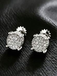 2 Pcs Round Threaded Zirconia Men's Earrings Couple Gold Plated Multicolor Hip Hop Music Festival Party New Year Valentine's Day Gift For Lovers - Earrings - View 5