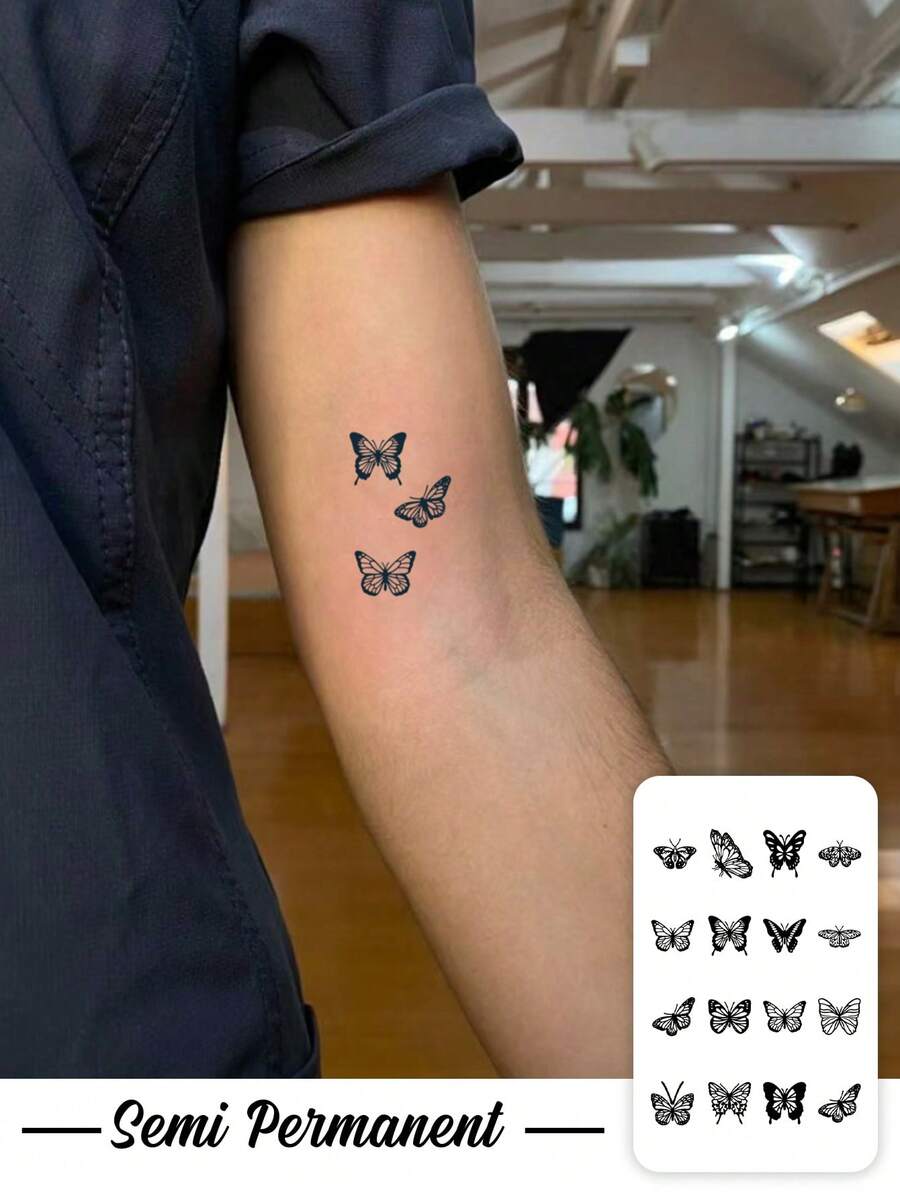 قطعة واحدة ملصق وشم مؤقت بنمط فراشة بخطوط سوداء بسيطة عشبية، تصميم وشم محاكي، مناسب للسفر ومهرجانات الموسيقى والألعاب وهدايا التخرج، يدوم من 7-14 يوم - الأسود - مشاهدة 1