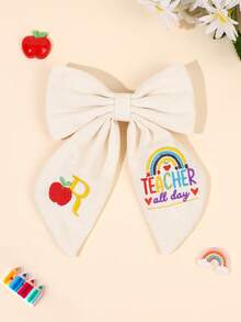 1件 26字母刺繡白色布料髮飾蝴蝶結夾，字母「TEACHER All Day」，鱷魚夾，教師主題髮夾，教師禮物，開學季 - 彩色 - 查看 33