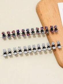 Juego de 24 piezas de lindos clips para el cabello con strass brillante - Accesorios para el cabello de aleación mini de color aleatorio, adecuados para peinados diarios de mujeres, pinzas para el cabello - Multicolor - Ver 9
