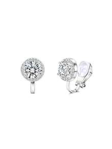 Yanxyad 1/4 Set Clip-On Earrings No Piercing Fake Earrings Square Zirconia Knot Jewelry Set Women Wedding Dance Gift - Silver - View 8