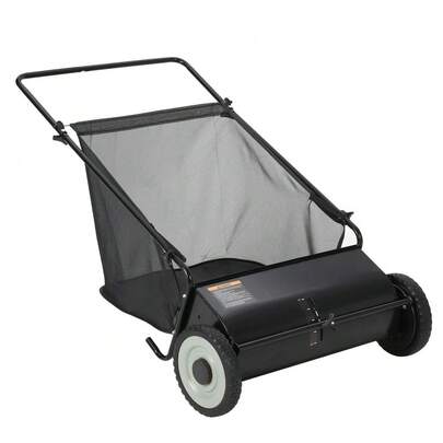 Barredora manual para césped y jardín de 53 cm – 4 cepillos giratorios de alta velocidad – Altura ajustable – Bolsa recolectora de 99L – Estructura de acero resistente