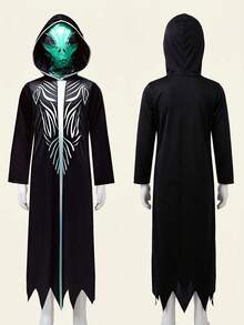 Children's Alien Costume, Hooded Alien Robe With Green Lightning Mask, Scary Alien Outfit For Halloween, Suitable For Boys And Girls, Alien Theme Party Costume, Halloween Candy Party Costume, Children's Carnival Costume - Multicolor - View 16