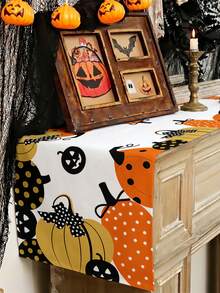 1pc 35*180cm Halloween Theme Table Runner, Cute Pumpkin, Ghost, Spider Web, Bat Pattern Theme Tablecloth Halloween Tabletop Decoration, Halloween Theme Party, Kitchen And Home Decor, Indoor And Outdoor Use, Holiday Table Decoration, Halloween Party Supplies - Multicolor - View 8