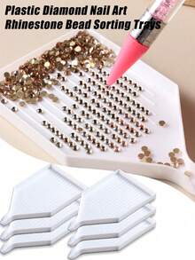 2-In-1 Rhinestone Dotting Pen: Dual-Head Design, Crystal Material Rhinestone Dotting Pen With Crystal Handle, Perfect For Nail Art Creation And DIY Decoration, Rhinestone Dotting Brush And Sorting Tray For Nail Art. Self-Adhesive Rhinestone Dotting Brush And White Rhinestone Storage Tray On Both Ends Suitable For DIY Rhinestone Crafts And Rhinestone Painting. Nail Art Decoration Tool. Plastic Rhinestone Nail Art Accessory Sorting Tray | Rhinestone Jewelry Sorting And Organizing Tray DIY Handmade Rhinestone Accessory Tool Nail Salon Tool - White - View 2