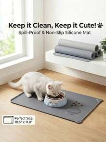 Minimalist Silicone Pet Feeding Mat | Superior Waterproof Performance | High-Raised Edge Protection | Reusable & Washable | Cat Food Catcher Mat | Catches Food Spills | Dog Feeding Bowl Mat | Protects Carpets & Tile Floors From Water Drips & Wet - Style A - View 5