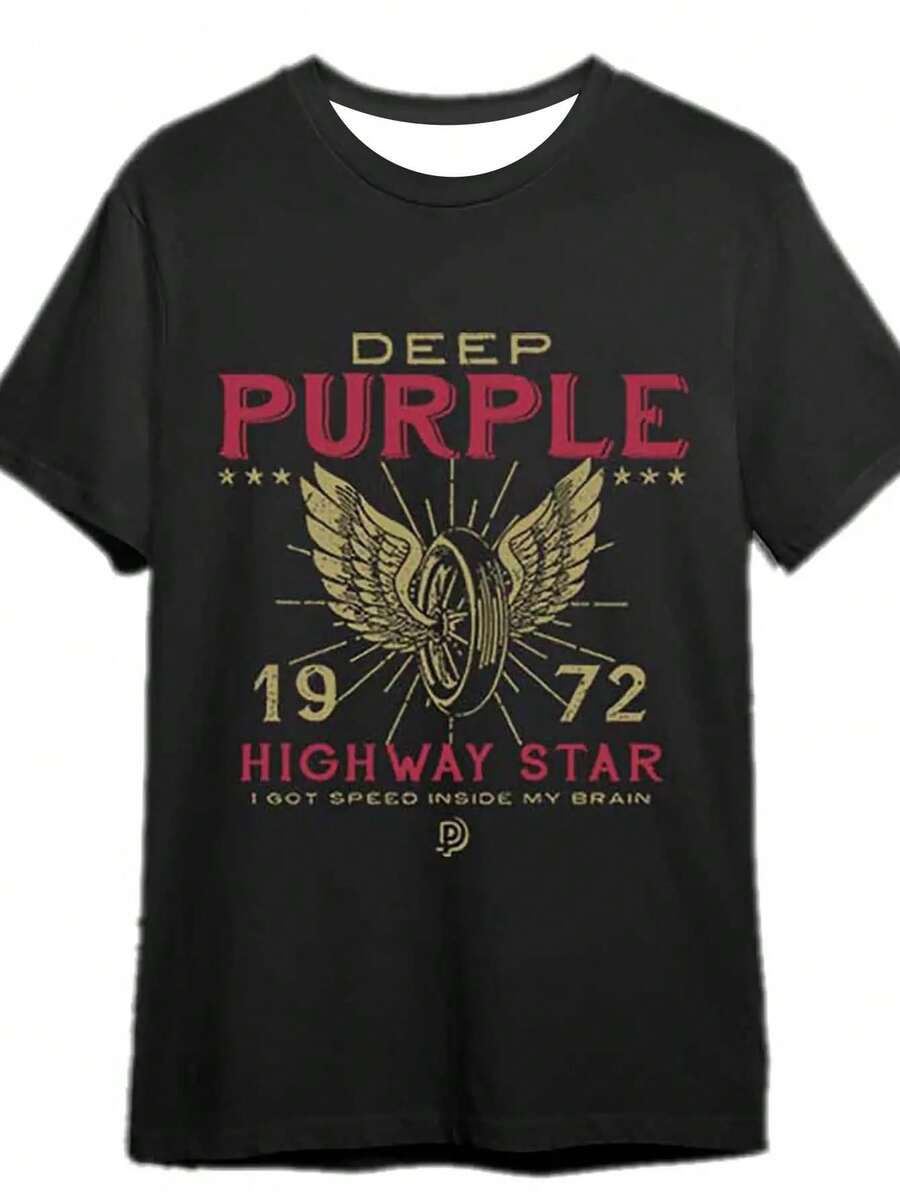 Camiseta de estilo vintage de Deep Purple High-Speed Star de 1972, camiseta de manga corta con gráfico divertido para hombre, talla grande. - Negro - Ver 1