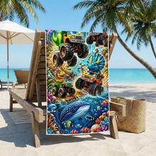 1pc/24pcs Fantasy Dinosaur Ocean World Beach Towel, Microfiber Oversized Beach Blanket, Super Absorbent Bath Towel, Suitable For Travel, Pool, Diving, Surfing, Yoga, Camping, Multiple Sizes, Beach Accessories, Applicable To Beach, Pool, Travel, Camping, Yoga - Dinosaurs and Whales - View 5