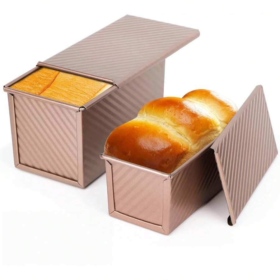 2 Pack Pink Corrugated Surface Pullman Loaf Pan With Lid, Carbon Steel Non-Stick Baking Mold, 1lb/0.5lb Capacity Practical Bakeware, Sandwich Bread Pan For Home Baking & Graduation Gifts, Multipurpose Kitchen Baking Tools - 1 - 查看 1