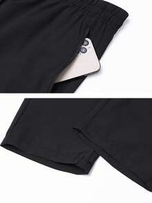 1pc Men's Plus Size Summer Casual Pants, Elastic Drawstring Waist, Straight Leg With Zipper Pockets, Suitable For Daily And Outdoor Wear - Black - View 7