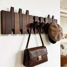1pc Piano-Shaped Wall-Mounted Hook Rack, With 4/6/8 Hooks, Heavy-Duty Coat Rack; No-Drill / Drill-Through Dual-Use Wall Hook, Vintage Wood & Metal Entryway Storage Rack, Multi-Functional Rack For Clothes, Hats, Bags, Towels, Keys; Decorative Wall Hanging, Suitable For Bedroom, Bathroom, Living Room, Kitchen, Home Storage Use - Coffee Brown - View 13
