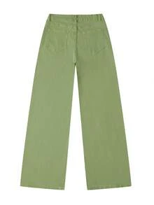 Celana Panjang Wanita Denim Hijau Model Lebar dengan Saku dan Kancing Resleting, Celana Panjang Kasual Model Mengembang, Cocok untuk Musim Semi, Elastisitas Sedang, Nyaman Dipakai - Buah berwarna hijau - View 7
