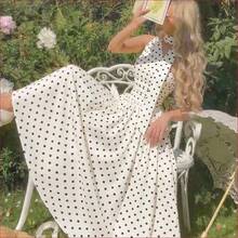 MOD Vestido elegante de longitud media con estampado de lunares y espalda descubierta, para verano - Blanco y Negro - Ver 3