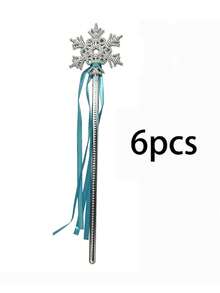 6/1pc Silver Snowflake Shaped Wands With Blue Ribbon Decor, Birthday Party Decoration, Gender Reveal Prop, Atmosphere Photo Prop, Home Gathering Decor, Ideal For Winter Theme Party And Decoration - Multicolor - View 9