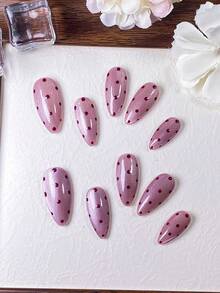 10 buah Kuku Almond Buatan Tangan, Desain Mata Kucing Ungu & Polka Dot Merah, Gaya Mata Kucing Polka Dot Minimalis, Modis & Serbaguna, Kuku Palsu Tempel yang Mudah Dipasang & Dilepas - Red Violet - View 5