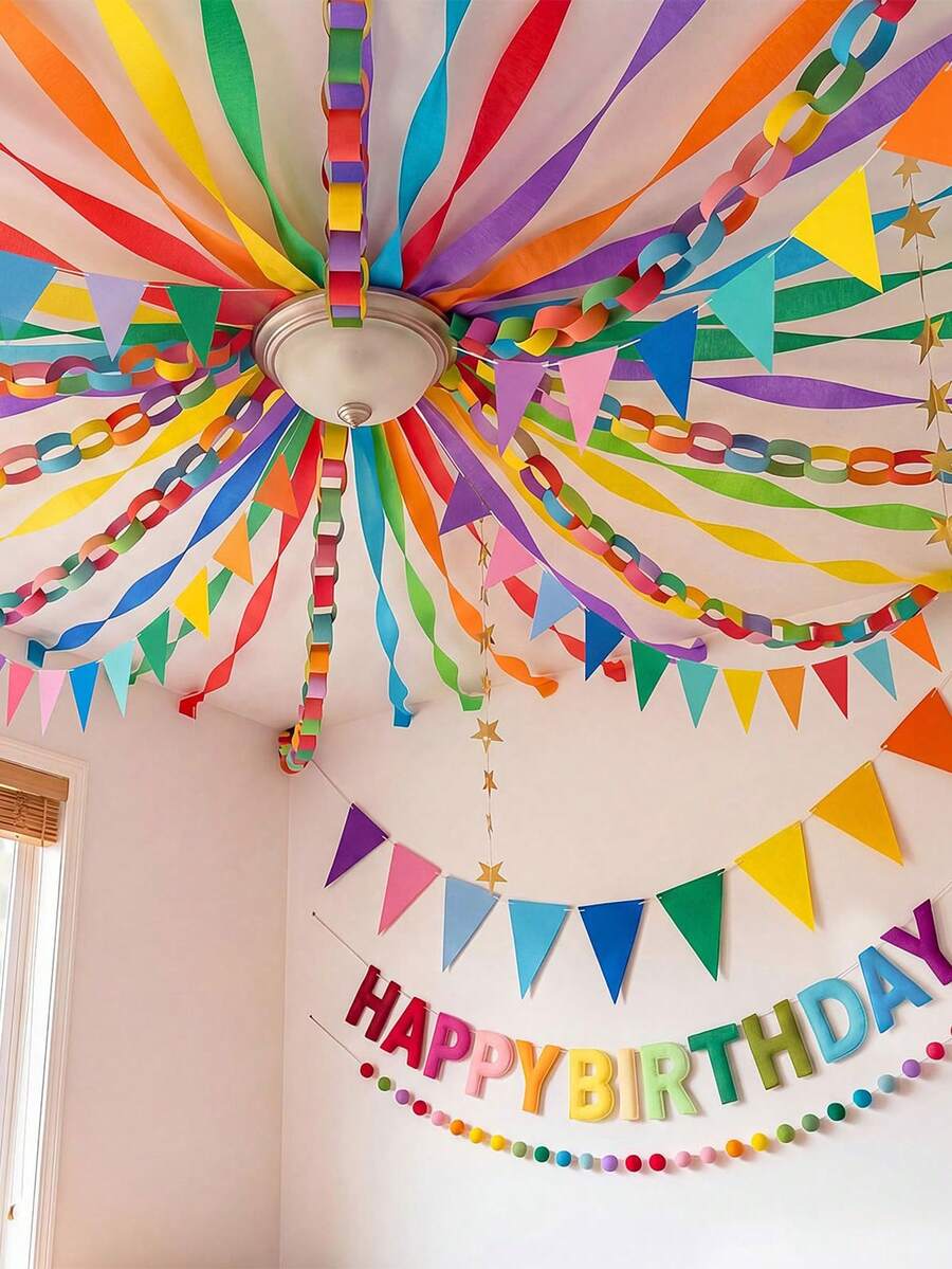 6 Rolls Colorful Party Crepe Paper Streamers Decor,DIY Colors Streamers Party Supplies For Birthday BabyShower Rainbow Crepe Paper Streamers,For Wedding Graduation Livingroom Wall Table Home Decor - Multicolor - View 1