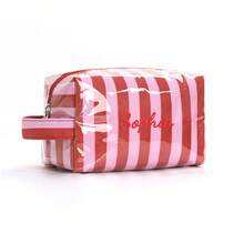 Bolsa de maquillaje a rayas personalizada con asa, organizador de cosméticos de gran capacidad, bolsa de almacenamiento de artículos de tocador, bolsa de viaje con cierre de cremallera, para uso diario, regalo de cumpleaños - Multicolor - Ver 17