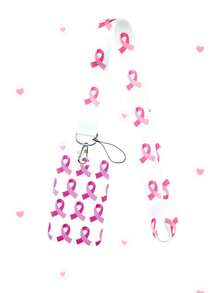 1 Pc Loving White Pink Ribbon Breast Cancer Awareness Pattern Mobile Phone Lanyard Long Ribbon Multi-Color Bow Card Holder Black Pink Key Card Holder Lanyard Suitable For Event Souvenir Gift Givingbreast Work ID Card Sleeve Cancer Awareness - Multicolor - View 10