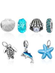 1set Of Ocean Themed DIY String Accessories, Including Seashells, Starfish, Sea Turtles, Water Diamonds, Dolphin Bone Chains, And Sea Breeze Bead Gifts - Multicolor - View 2
