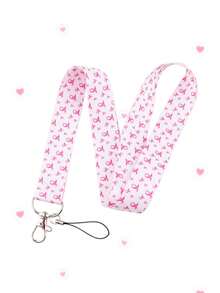 1 Pc Loving White Pink Ribbon Breast Cancer Awareness Pattern Mobile Phone Lanyard Long Ribbon Multi-Color Bow Card Holder Black Pink Key Card Holder Lanyard Suitable For Event Souvenir Gift Givingbreast Work ID Card Sleeve Cancer Awareness - Multicolor - View 13