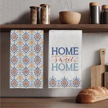 MEMNUN 2 Pcs Bohemian Watercolor Orange & Blue Pattern Geometric Home Sweet Home Text Print Kitchen Towels, Dish Towels, Hand Towels, Dish Cloths, Home Decor, Kitchen Decor Cooking Baking Hand Towels, Kitchen Accessories, Machine Washable, Cleaning Supplies, Suitable For Restaurant Kitchen, Home Decor And Gifts, All Seasons - Multicolor - View 1