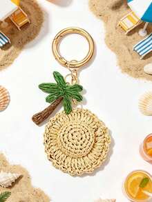 Woven Raffia Palm Tree Keychain, Crocheted Straw Hat Keychain Charm,Summer Beach Bag Charm, Hand-Woven Boho Woven Hanging Ornament,Stylish Everyday Pendant, For Handbags, Backpacks, Car Keys, Ideal Gift For Beach Lovers,Unique Birthday Gifts, Holiday Gifts, Party Gifts, Vacation Gifts, Back-To-School Gifts, Anniversary Gifts - Multicolor - View 8