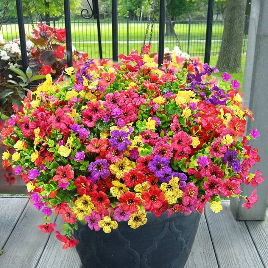 18pcs Artificial Outdoor Flowers, Wedding Decor, Tabletop Decor, UV Resistant Artificial Outdoor Flowers, Artificial Outdoor Decorative Flowers, Realistic Outdoor Flower Plants, Faux Outdoor Flowers For Planters, Front Porch, Balcony, Window Box - Multicolor - View 1