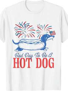 Women's 100% Cotton T-Shirts 2026 Dachshund Graphic July 4th: Bad Day To Be A Hot Dog T-Shirt Women's Summer Clothing Loose Fit Stylish Y2K - White - View 1
