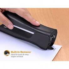 Bostitch Office Eco-Friendly Dynamo - Grapadora de pie 4 en 1, incluye 420 grapas, capacidad de 20 hojas, sacapuntas de lápiz integrado, removedor de grapas y almacenamiento de grapas, color negro - medianoche - Ver 6