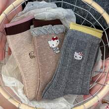 MINISO Hello Kitty Embroidery Crew Socks, Made Of Premium Cotton Blend, Soft, Breathable, Skin-Friendly, Stretchy & Comfortable Mid-Calf Socks, Cozy Warm Casual Socks For Fall Winter, Ideal For Daily Wear, Work, Street Style & Everyday Use - Style 1 - View 5