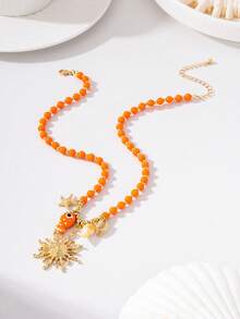 1 pièce Collier pendentif à la mode style plage d'été avec perles, coquillages, paysage marin et poisson. Accessoire élégant pour femmes, convient pour les fêtes, les voyages, les mariages, les vacances à la plage, le port quotidien, cadeau de bijoux - collier - Voir 3