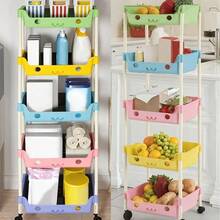 3/4/5-Tier Roller Storage Rack With Hooks, Space-Saving Corner Storage Rack, Made Of Durable Plastic, No Power Required, Mobile Cart Style, Suitable For Bathroom, Kitchen, Living Room, And Bedroom, Easy To Move And Store - View 8