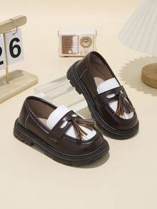 1 Paar Farbblock-Schüler-Schuhe, weiches und bequemes PU-Gewebe, runde Zehenpartie, dicke Sohle, höhenvergrößerndes Slip-On-Design, modische britische Stil-Lässig-Loafers, geeignet für Männer und Frauen für tägliche Schule, Urlaub, Reisen, Outdoor-Tragen, Herbst/Winter Neu - Kaffeebraun - Übersicht 3
