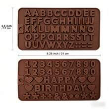 2 套硅胶迷你字母数字生日快乐巧克力模具，蛋糕烘焙装饰（数字和字母（2 套）） - 巧克力棕 - 查看 3