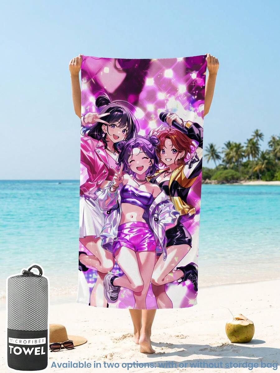 1件女團風印花沙灘巾,游泳巾,浴巾,超吸水浴室浴巾,適用於游泳、健身、瑜伽,輕便便攜,可選附收納袋或不附收納袋,推薦常規尺寸與大尺寸 - 彩色 - 查看 1