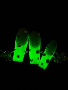 DIY 10pcs Night-Light French Tip Western/Goth Junk Punk Green Nails Long Square Handmade Press On Nails With Shinning Nail Surface Covering With Diamonds Suitable For Daily Use/Parties/Halloween Nails To Use Wear With Free Gel Sticker Nail File. - 綠色 - 查看 6