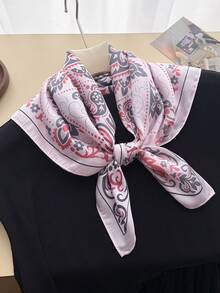 1件女款優雅復古印花薄緞面正方形仿絲巾，波希米亞風休閒圍巾，披肩，輕便舒適頭巾，適合春夏季日常穿搭與外出 - 彩色 - 查看 5