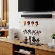 3-Tier Black Base Large Transparent Display Case With Dust-Proof Function, Suitable For Collectibles, Action Figures, Toys, Small Models, Dolls, Souvenirs, Trophies, Etc. Transparent Protection Display Rack, Suitable For Building Blocks, Alloy Car Models, Rock Collections, Crafts, Perfumes, Amiibo, Pop Culture Figures. Vertical Display Box With Removable Shelves, Sturdy And Durable, Suitable For Home Decor And Office Desk. - Black - View 2