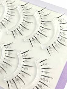 5 Pairs Cartoon Style False Eyelashes Natural & Lengthening Suitable For Cosplay Reusable Create Natural & Lightweight Anime Makeup Look Transparent Lash Bands Suitable For Beginners Daily Use Can Be Used For Eyelash Extensions - Black - View 3