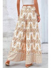 [Free Shipping]Women Wide Leg Pants Casual High Waist Floral Palazzo Pants For Women Flowy Lounge Boho Beach Trousers Pockets Women's Wide Leg - 卡其色 - 查看 3