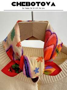 1 pieza Pañuelo suave de poliéster con estampado de dibujos animados de elementos marinos, estilo bohemio, pañuelo delgado, adecuado para primavera, verano, otoño, playa, vacaciones - Multicolor - Ver 29