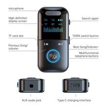 KZ 4-in-1 Bluetooth 5.4 Audio Receiver Transmitter 3.5MM AUX TF Card Stereo Music LED Display Wireless Adapter Dengan Mic Untuk Mobil, TV, PC - Hitam - View 11