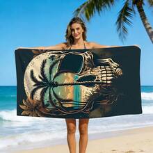 1pc Day Of The Dead Sugar Skull Floral Print Beach Towel, Sand Free Quick Dry Absorbent Microfiber Pool Towel, Lightweight Summer Travel Swimming Beach Accessory - K - View 11