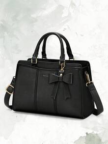 Women's Lightweight Multi-Compartment Tote Crossbody Bag, PU Material, Detachable Bow Decoration, Adjustable Shoulder Strap, Smooth Zipper, Suitable For Daily Work And Office Use - Multicolor - View 2