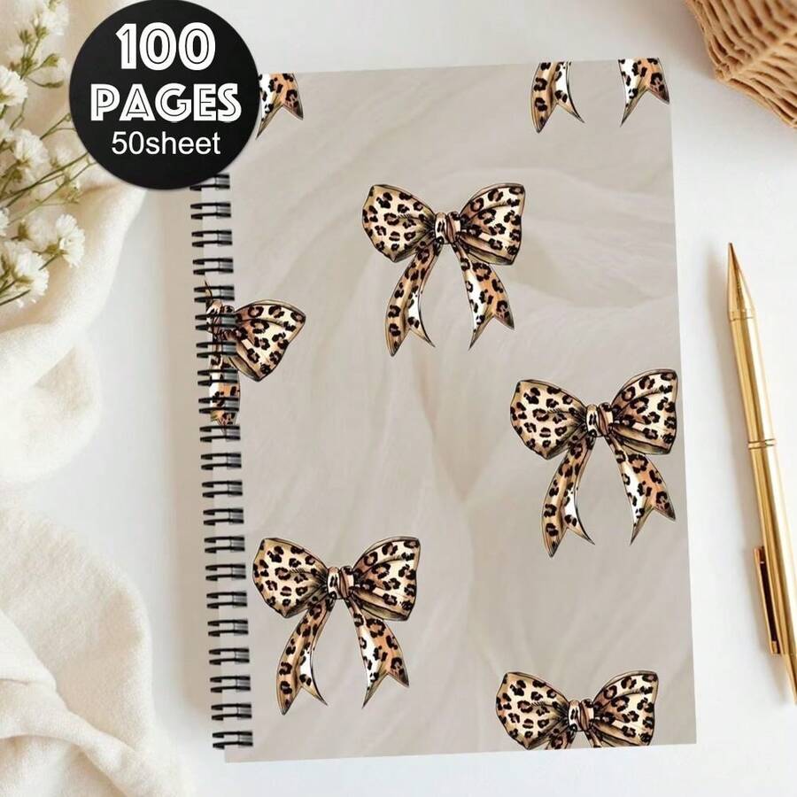 1pc Interesting Animal Pattern Spiral Notebook/Journal, Polka Dot, Bow, Leopard, Zebra Pattern, Teacher's Notebook, Back To School Gift, Learning Gift, Travel Journal, Writing Notebook, School & Office Supplies, Home Notes, Personal Organizer, Office Planner - D - View 1