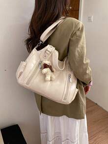Matte Texture Large Capacity Fashionable Versatile Shoulder Bag, High-End Beach Bag, Tote Bag, Shopping Bag - White - View 2