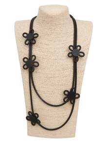 MARLIWOO 1pc Black Hollow Flower Multilayer Long Necklace, Minimalist Gothic Style Jewelry, Versatile For Daily And Work Wear - Black - View 3