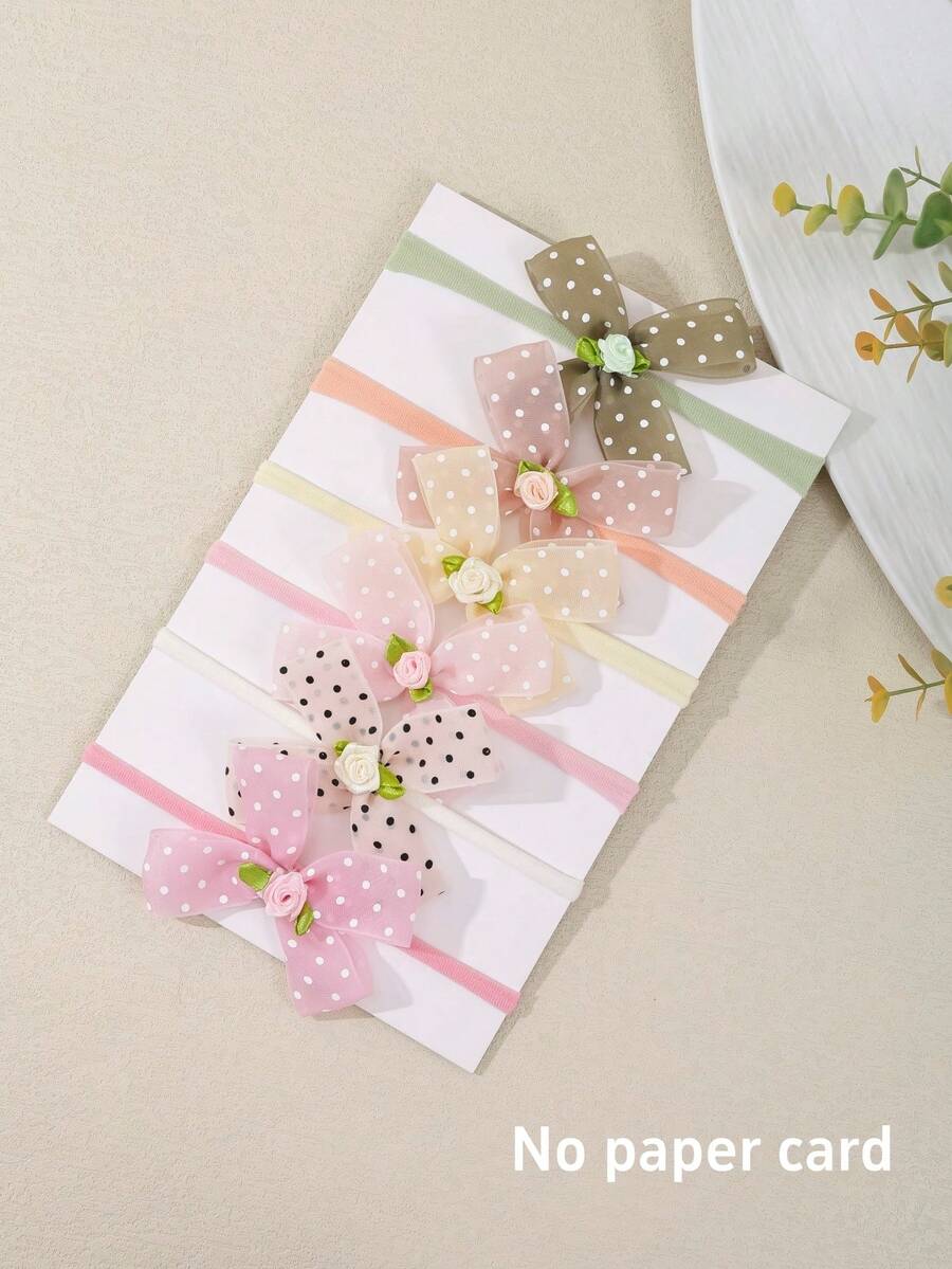 6pcs Candy Color Polka Dot Bow Headbands, Sweet & Cute Princess Hair Accessories Set (Excluding Paper Card), Suitable For Photo Shooting & Gift - Multicolor - View 1