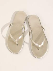 Women's Flip Flops, Summer Sandals, Women's Flat Sandals, Casual Vacation Fashion Champagne Gold Slippers, Outdoor Vacation Toe-Post Sandals, Toe-Post Beach Sandals, Round Toe Design Women's Slippers - Champagne - View 3