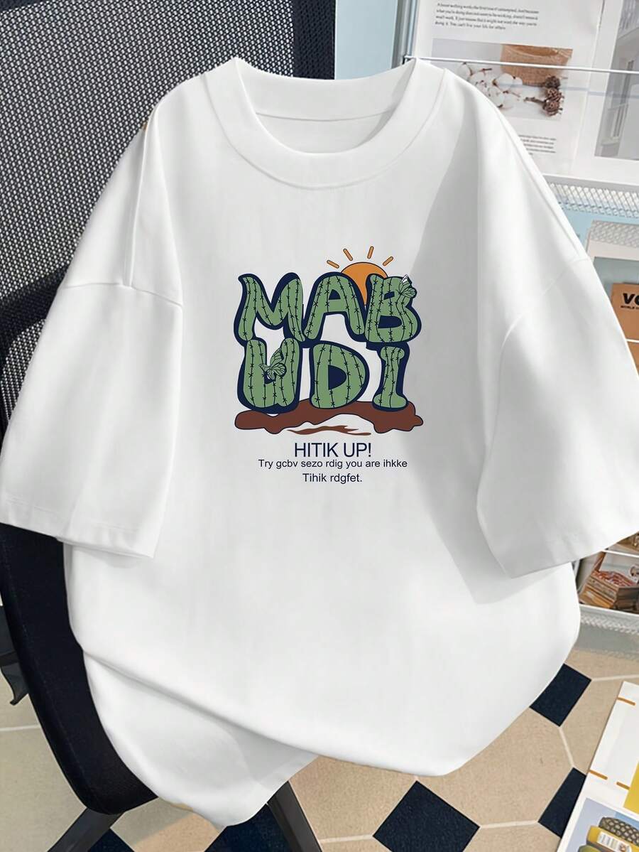100% Cotton. Casual Short-Sleeved Printed T-Shirt. 1pac Women's Pure Cotton Short-Sleeved T-Shirt, Loose Fit, Slimming Effect, Cartoon Print, Cute Design 3333. #Spring Summer Top - 白色 - 查看 1